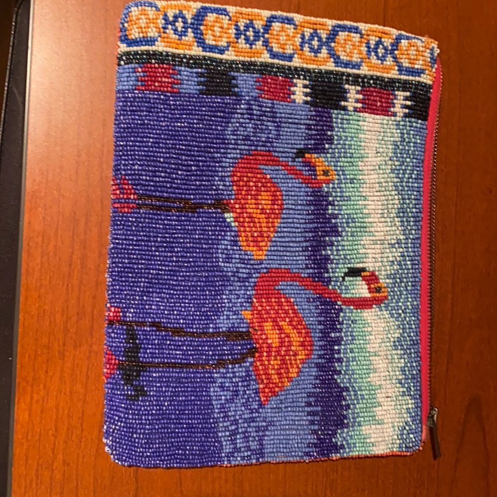 Beaded flamingo clutch